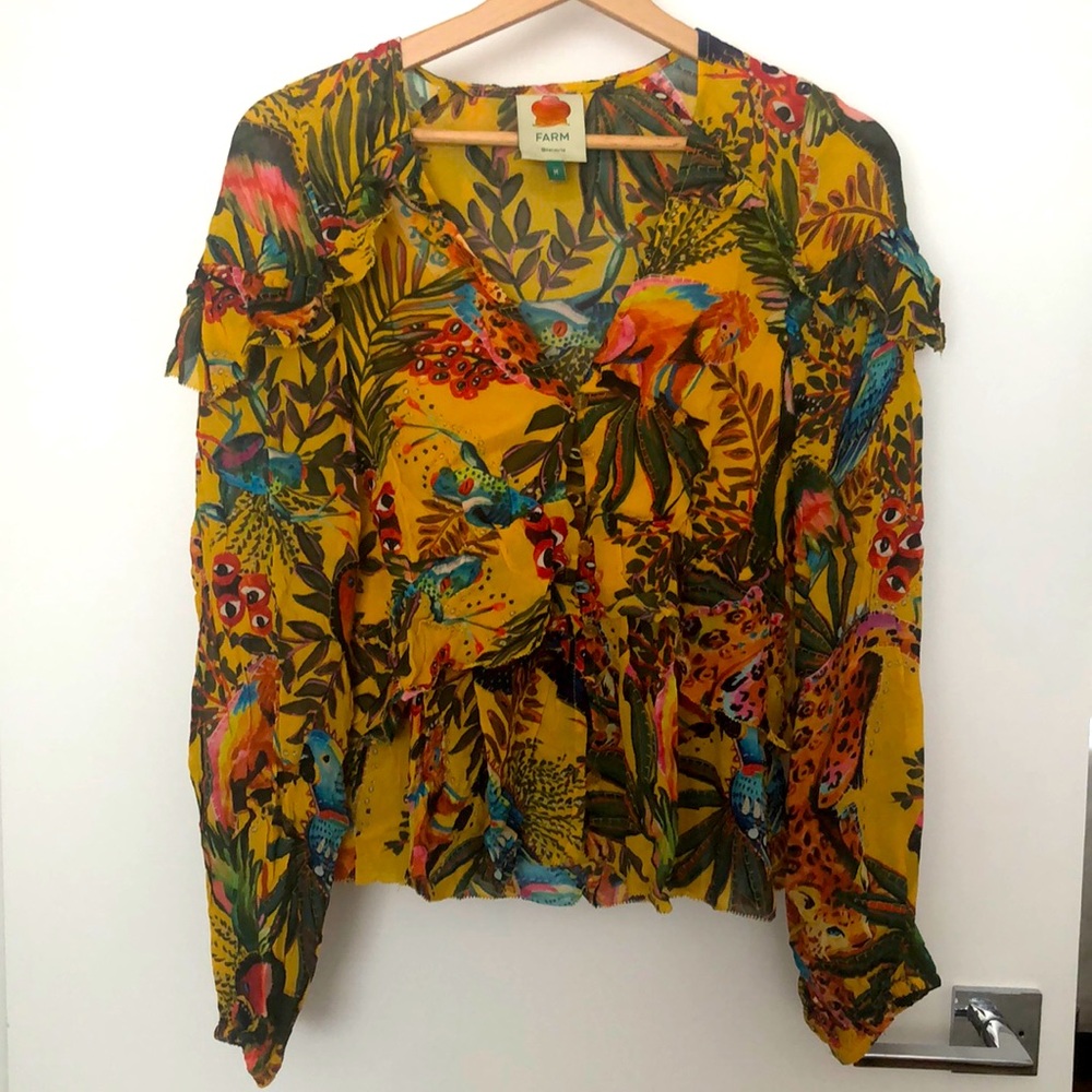 FARM RIO long sleeve peplum patterned top